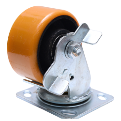 RHINO Caster Wheel 4" Urethane (Top Plate- With Break) 